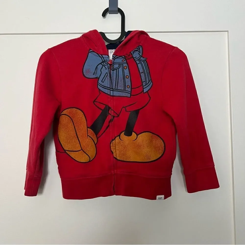 Baby GAP Disney Hoodie 5 Years Toddler Mickey Mouse Full Zip Red Long Sleeve
